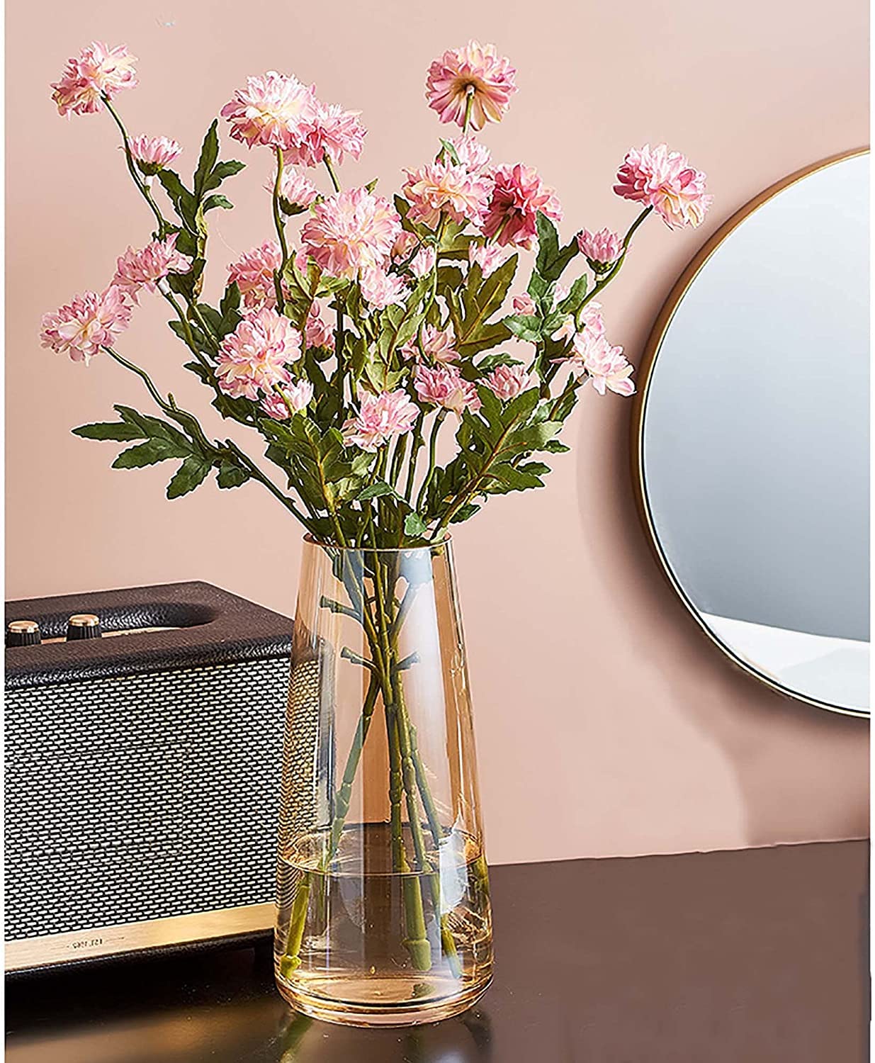 Premium Quality Large Crystal Glass Vase - Exquisite Amber Flower Centerpiece for Home, Room, and Farmhouse Decor - Tall Vase for Flowers