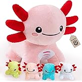 AmyToo Axolotl Stuffed Animals, Mommy Axolotl Plush with Baby, 5 Pcs Plush Toy for Girl Boy, Birthday Valentine's Gifts for Girlfriend, Kids, Toddler, Age 3-8, Pink