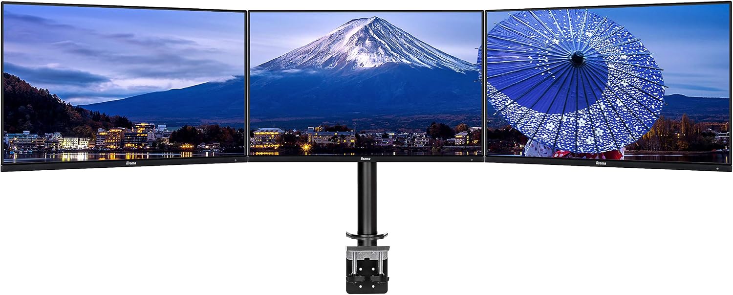 Iiyama DS1003C-B1 Simple and Functional Triple Desktop Arm, black, Triple Screen