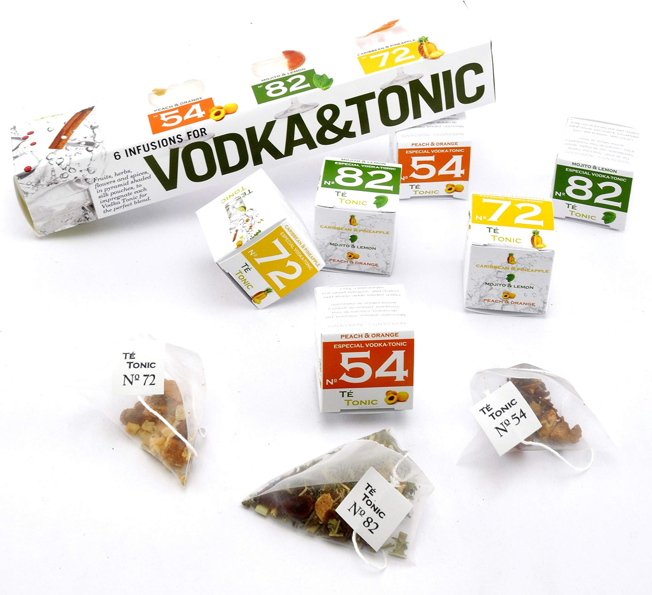 Té Tonic Vodka Cocktail With 6 Tea Bag Infusions, 3 Different Flavored Botanicals/Herbs- Cocktail Infusion Kit - Vodka Gift Set For Men And Women