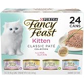 Purina Fancy Feast Wet Kitten Food Variety Pack, 3 oz cans, 24-Pack | Oceanfish, Turkey, Chicken or Salmon Recipes with no artificial colors or preservatives. 100 percent complete and balanced