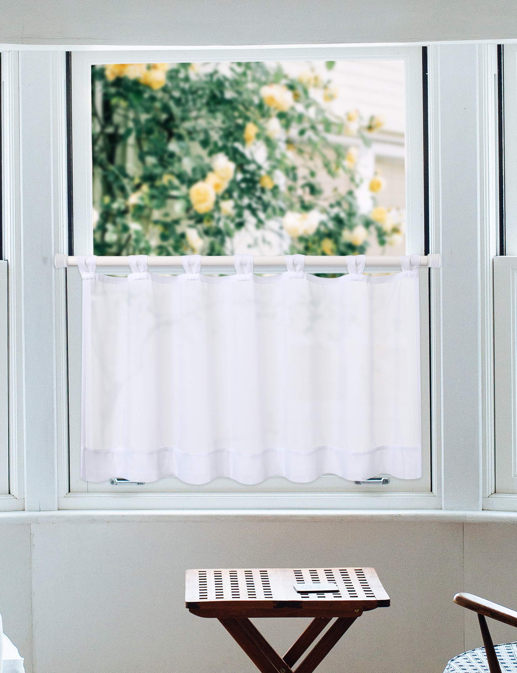 LinTimes Sheer Cafe Curtain Window Tier Curtain, Tab Top Voile Window Curtain, Tier Half Window Treatment for Kitchen Bathroom Living Room, White, 45 * 90 cm