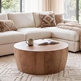 30" Round Coffee Table, Drum Coffee Tables for Living Room, Vintage Reversible Wooden Coffee Table, Mid Century Modern Center Table Tea Table for Bedroom or Office, No Need Assembly