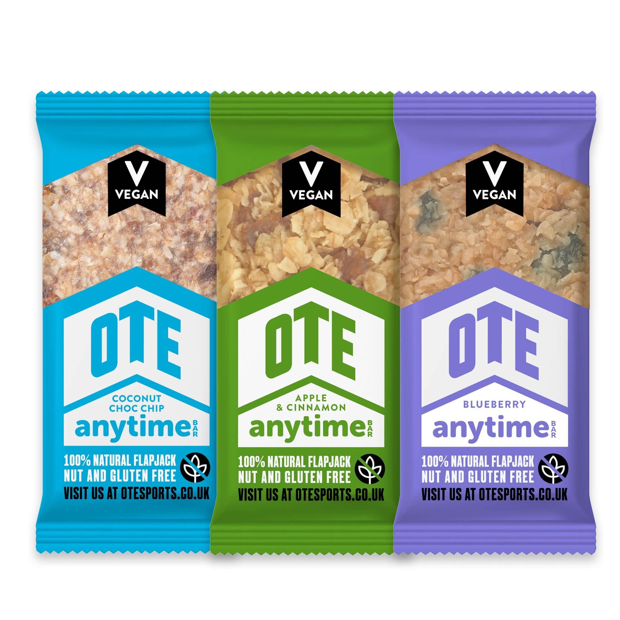 OTE Anytime Bars - Vegan Energy Bars for Cycling - Cycling Nutrition Bar - Nut Free Snacks for Running - Vegan Flapjack Bars - Box of 16 x 62g (Mixed Pack)