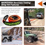 MAIKEHIGH Tow Rope 5M x 5cm 10 Ton Off-Road Recovery Strap with Gloves view 2