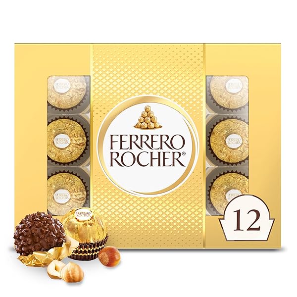 FERRERO ROCHER FINE HAZELNUT MILK CHOCOLATE, 12 COUNT, PACK OF 6 INDIVIDUALLY WRAPPED CHOCOLATE CANDY GIFT BOXES, 5.3 OZ