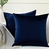 Encasa XO Velvet Throw Pillow Covers 24x24 in (60x60 cm) - Navy Blue - No Inserts, Pack of 2 Cases | Solid Plain Dyed Soft & Smooth, Square Decorative Cushion Covers for Living & Bedroom