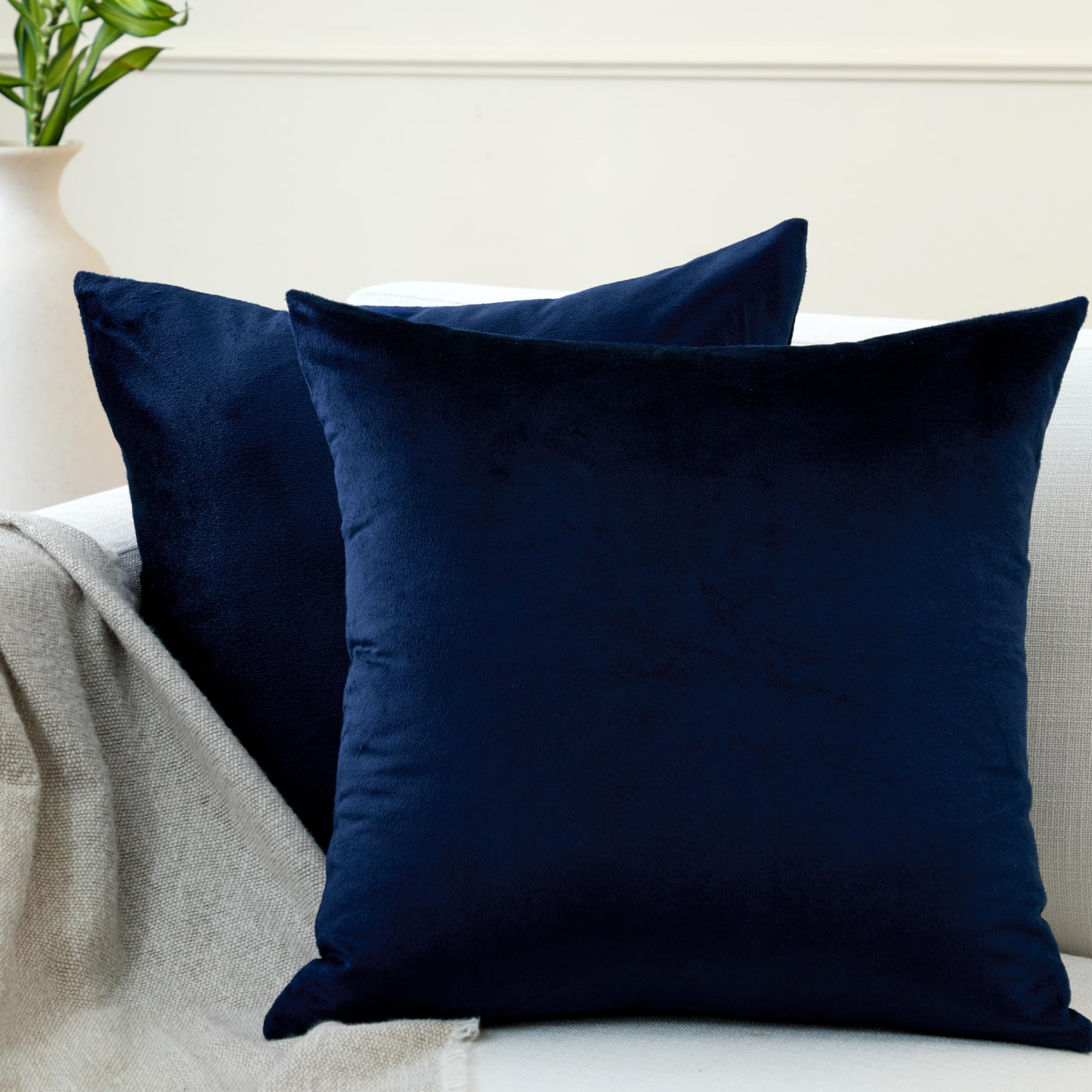 Encasa XO Velvet Cushion Covers (40x40 cm) Set of 02 | Navy Blue | Luxurious Square Velvet Throw Pillow Covers With Invisible Zippers | Living Room, Sofa, Chair — image 1