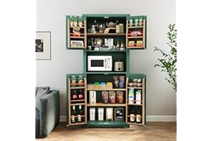 HLR 72" Kitchen Pantry Storage Cabinet, Freestanding Larder Cupboard, Kitchen Hutch Cabinet with Microwave Stand,Utility Pantry with Doors and Shelves for Dining Room, Living Room