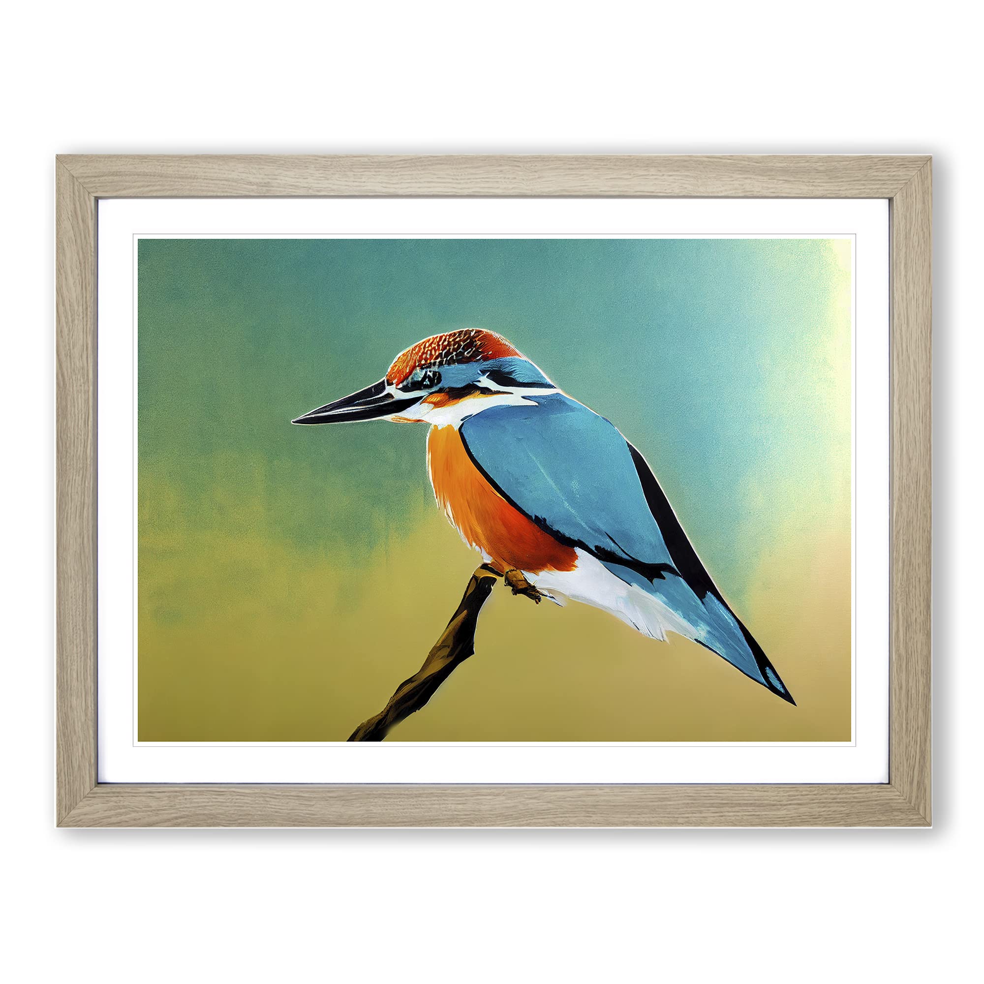 Delightful Kingfisher Bird Framed Print | A4 Oak Framed Wall Art | Ready to Hang | Modern Nature Picture | Living Room Bedroom Lounge Office