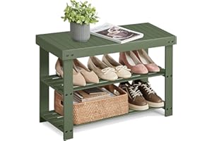 SONGMICS Shoe Rack Bench, 3-Tier Bamboo Shoe Storage Organizer, Entryway Bench, Holds Up to 130 kg, 28.7 x 70.1 x 45.3 cm, fo