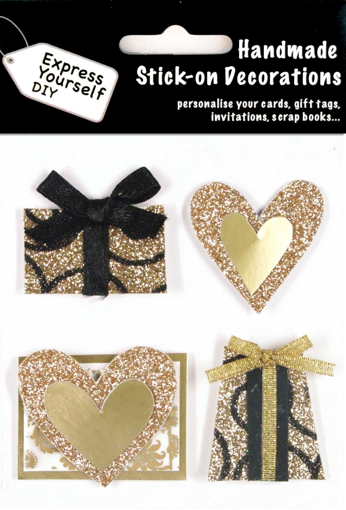 Express Yourself MIP MIP 3D Stickers Gold Hearts and Gifts, Acrylic, Multicoloured, 0.09 x 3.9 x 5.9 cm