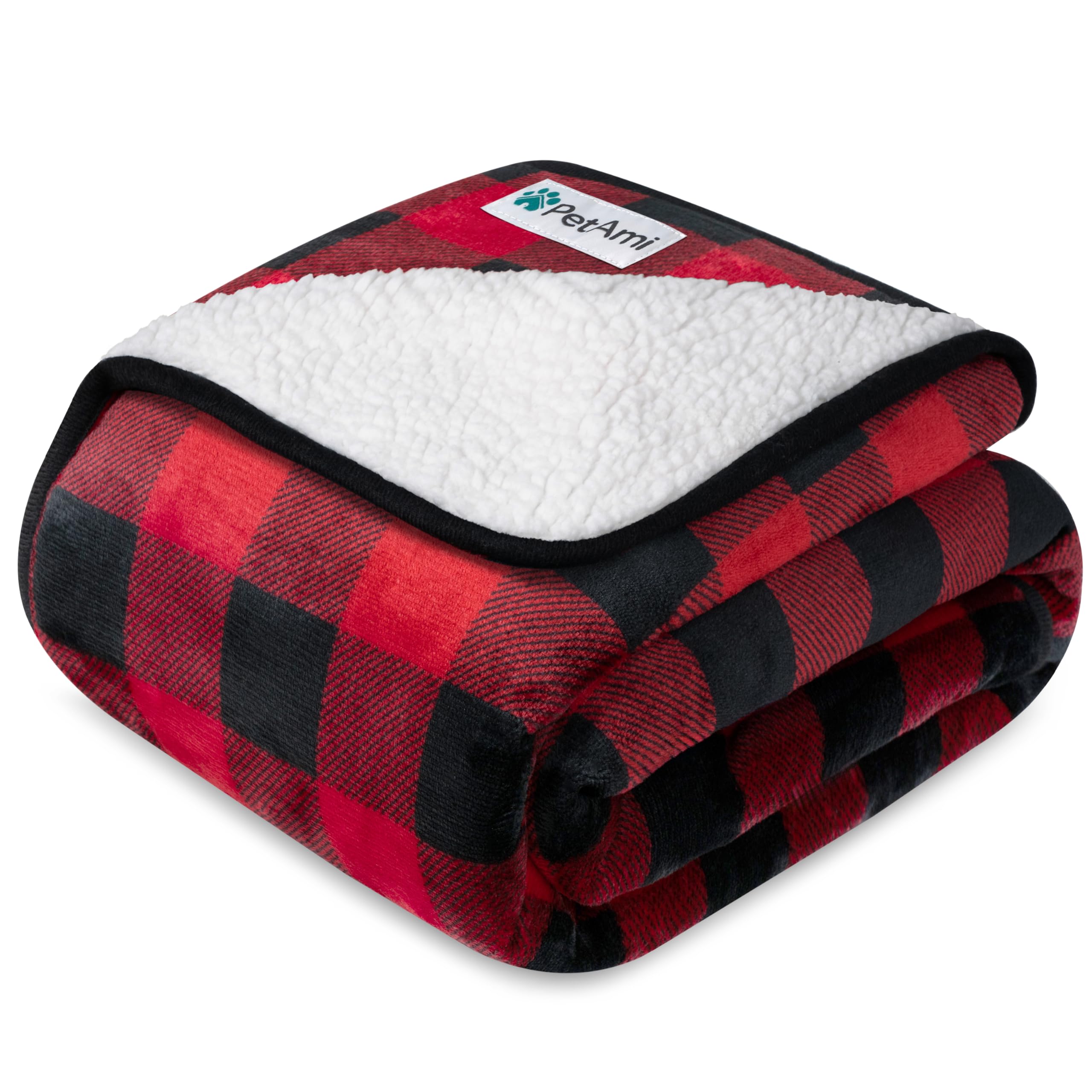 Photo 1 of PetAmi Waterproof Dog Blanket Sherpa Fleece, Pet for Medium Large Dogs, Reversible Cat Throw Bed Couch Sofa Furniture Protector, Soft Plush Microfiber (X-Large 60x80, Checker Red) Checkered Red