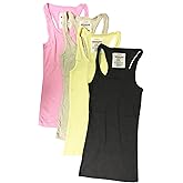 Zenana Outfitters 4 Pack Womens Basic Ribbed Racerback Tank Top (Large, Charcoal, Heather Beige, Neon Pink, Yellow)