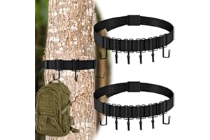 YUNVI 2 Pack Treestands Strap Gear Hangers with 12 Metal Hooks,Hunting Tree Stand Bow & Gear Hanger,Saddle Hunting and Gear Equipment Hanger,Tree Stand Accessories Strap for Bow Arrows Bag
