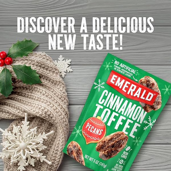 EMERALD NUTS CINNAMON TOFFEE PECANS (1-PACK) | 5OZ RESEALABLE BAG | KOSHER DAIRY CERTIFIED, NON-GMO, CONTAINS NO ARTIFICIAL PRESERVATIVES, FLAVORS OR SYNTHETIC COLORS