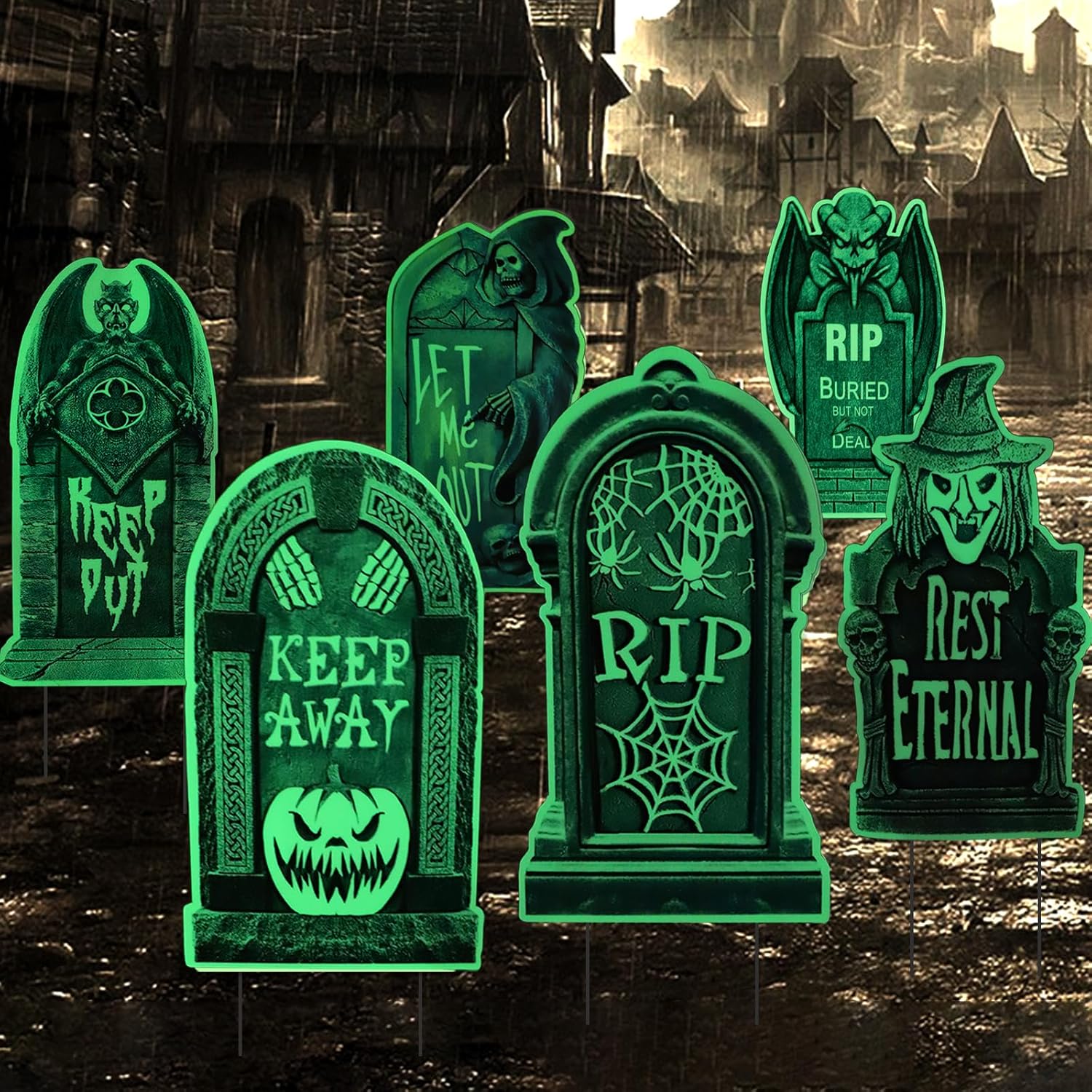 Decorative Garden Stakes - 6 Pack Halloween Tombstone Decorations,16
