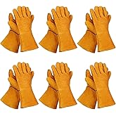 Bonuci 6 Pairs Cowhide Split Leather Welding Gloves Heat Resistant Forge Welding Gloves Rigger Gloves Warehouse Heavy Duty Animal Handling Glove Yardwork