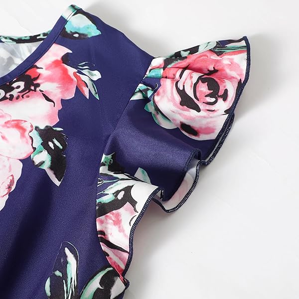 FOCAMIA PINK V NECK RUFFLE SHORT-SLEEVE SPLICING BUTTERFLY AND FLORAL PRINT DRESS FOR MOMMY AND ME(BLUE,6-9 MONTHS)