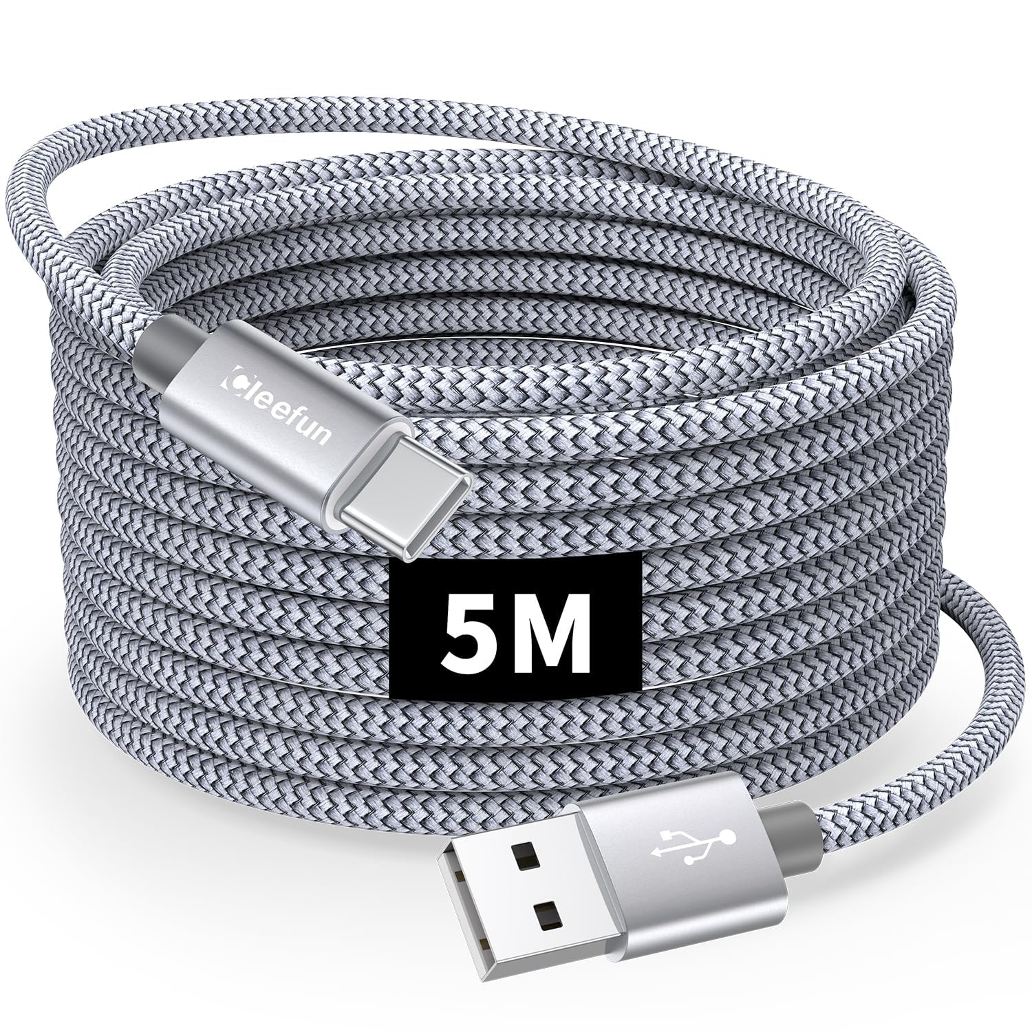 CLEEFUN 5m/16ft Durable Extra Long USB C Cable, PS5 Controller Charger Cable USB A to Type C Fast Charging Nylon Cord for Samsung Galaxy S24 S23 S22 S21 S20 S 10 9 8 +,Pixel,Switch,Xbox Series X/S