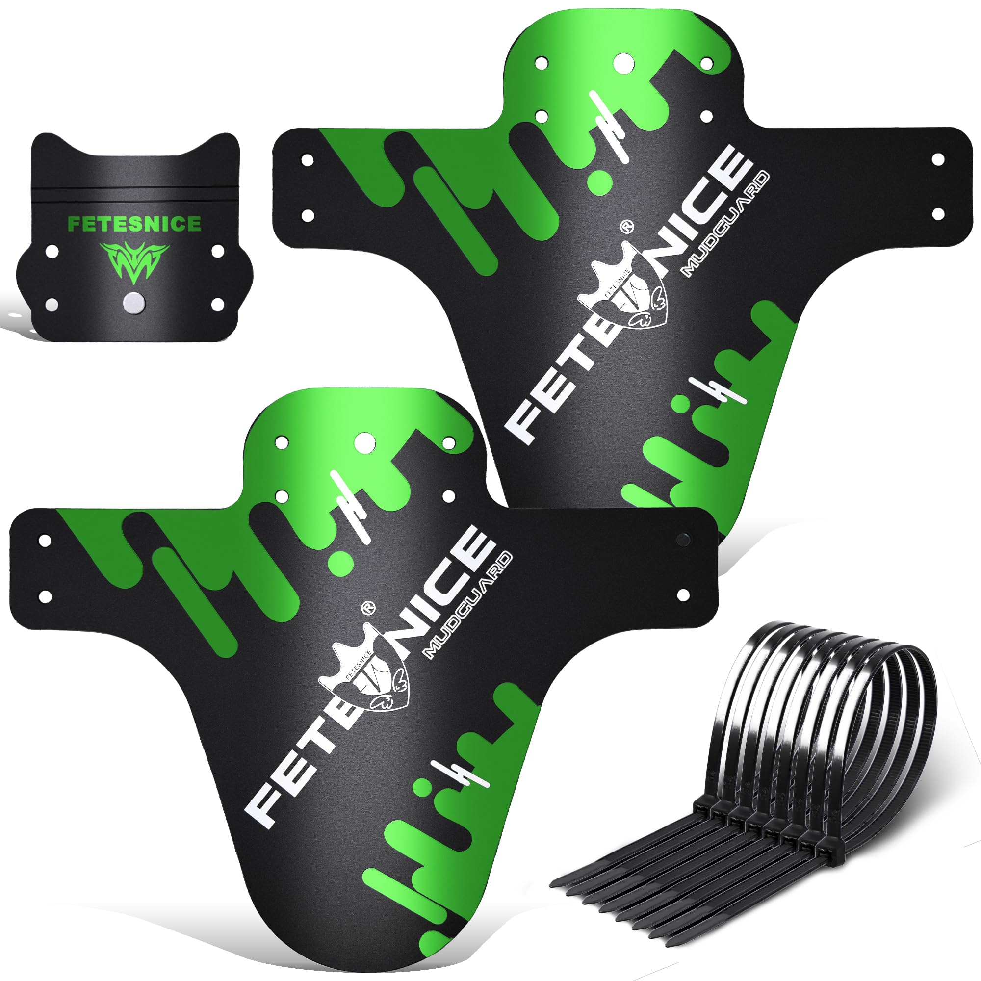 FETESNICE Mountain Bike Mudguard, 2Pcs MTB Mudguard Front and Rear Compatible,Fits 26", 27.5", 29", Plus Size and Fat Bike Wheel Sizes (Polish Green)