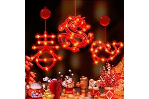 LOLStar Chinese New Year Decorations 2024, Lunar New Year Window Lights, 3 Pack Red Dragon, Spring Character, Koi Fish Battery Operated Hanging Light with Suction Cup for Chinese Spring Festival Decor