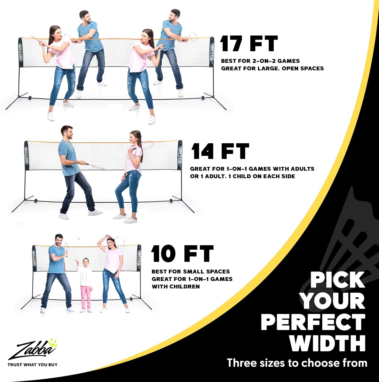Boulder Portable Badminton Net Set - for Tennis, Soccer Tennis, Pickleball, Kids Volleyball - Easy Setup Nylon Sports Net with Poles : Sports & Outdoors