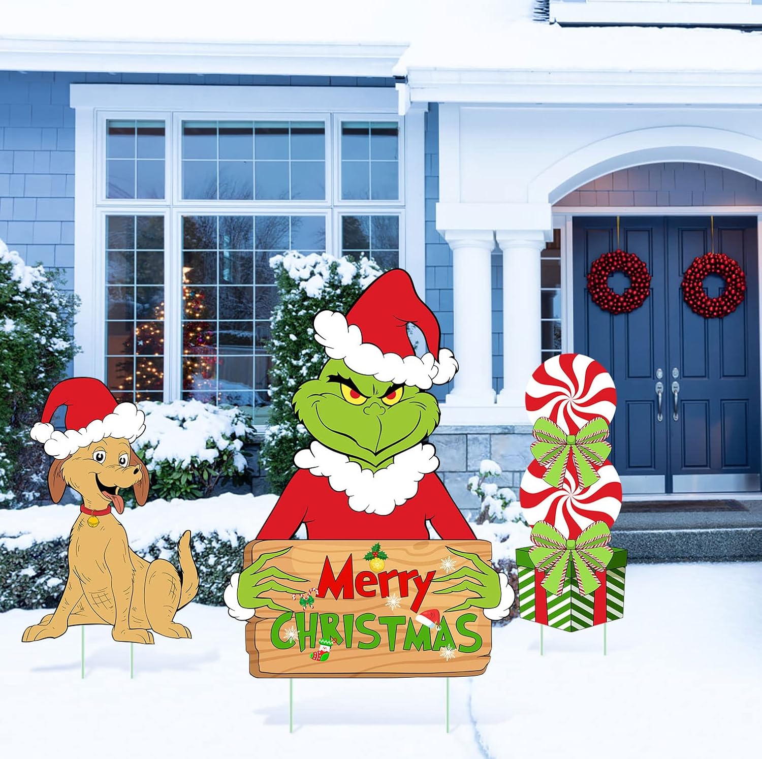 Yard Signs - Christmas Yard Decorations, 5PCS Yard Signs with Stakes, Large Sign for Xmas Decor, Peppermint Christmas Party Supplies Outdoor Yard Signs for Holiday Christmas Lawn Garden Pathway Decor