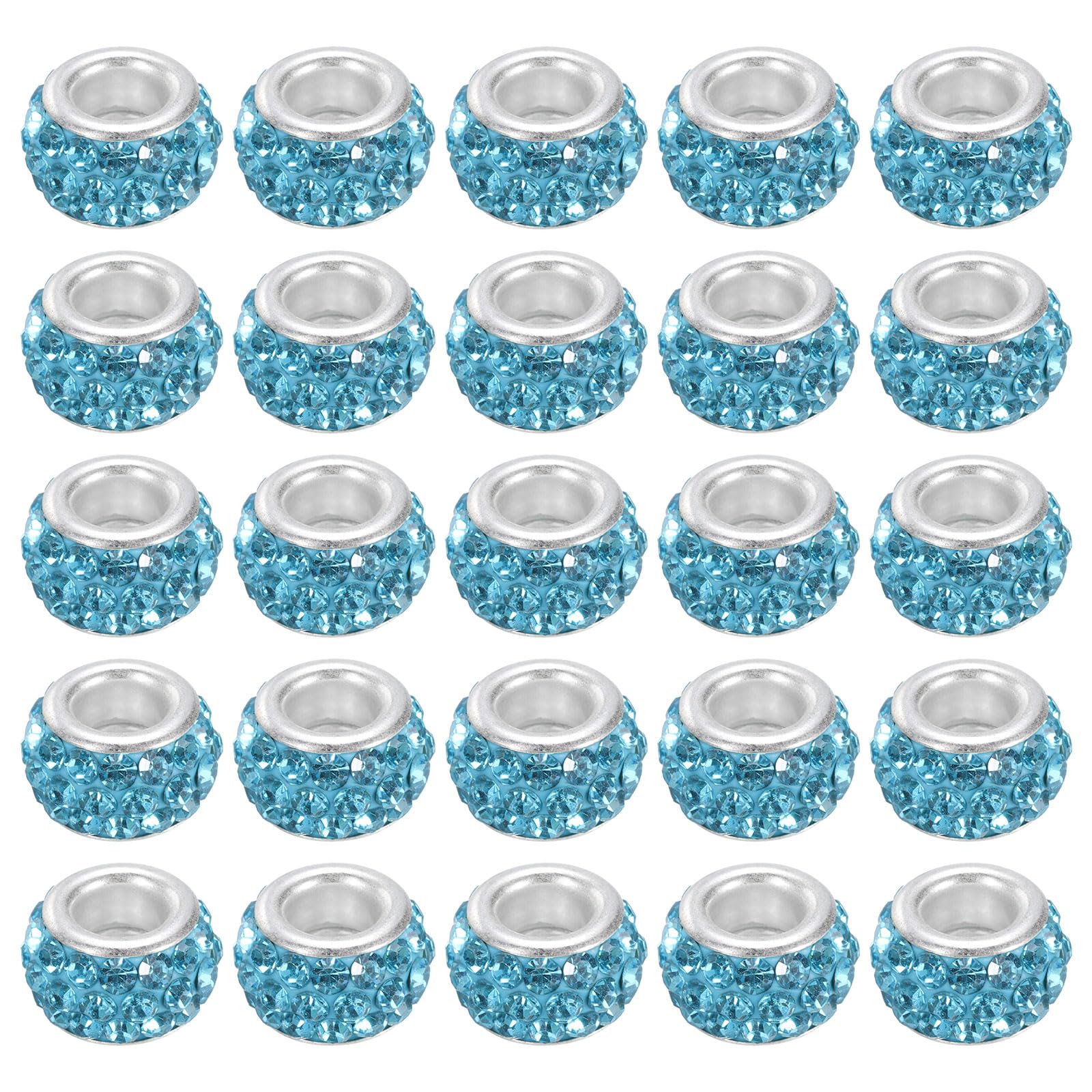 PATIKIL 12mm Rhinestone European Beads, 60Pcs European Large Hole Crystal Charm Beads Spacer Beads Hair Bead for DIY Jewelry Making, Lake Blue