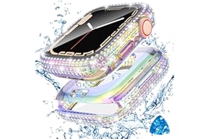 Tensea [2 in 1 for Waterproof Apple Watch Screen Protector Case SE 2nd Generation SE 6 5 4 40mm Accessories, iWatch Hard Diamond Front and Back Bumper Case with Tempered Glass Film, Bling Face Cover