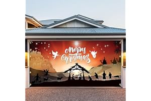 BEAUTE ELITE 7x16ft Christmas Garage Door Cover, 2024 Garage Door Christmas Decorations, Double Christmas Garage Door Decorations, Outdoor Christmas Garage Door Banner
