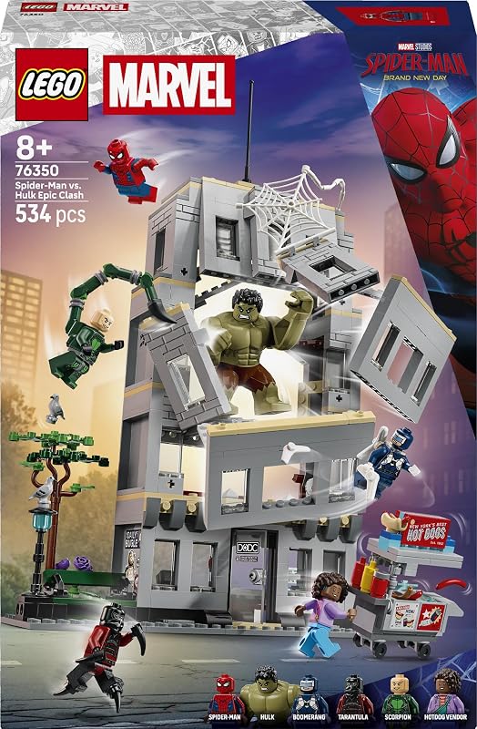 ǀ Marvel L’Affrontement Légendaire Entre Spider-Man et Hulk - Jouet Interactif Super-Héros - Immeuble à 4 étages, Figurine & 5 Minifigurines Dont Scorpion - Cadeau pour Garçon 8 Ans ou Fan 76350