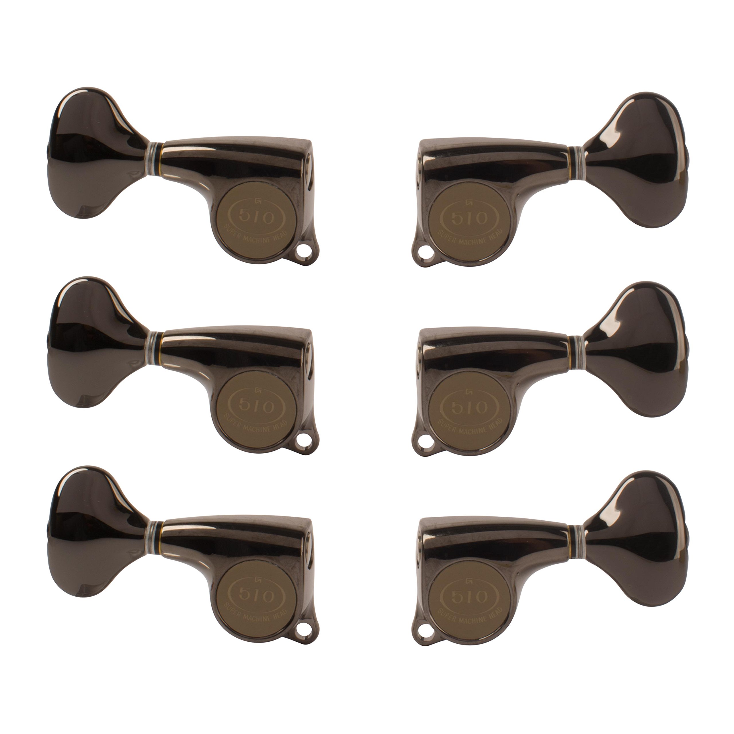 Gotoh Midsize 510 3+3 Guitar Tuners with Metal Knobs, Cosmo Black