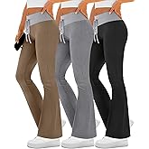 Velvelhall 3 Pack Women's Flare Leggings Ribbed Knit Color Block Yoga Pants Bootcut Sweatpants Stretchy Bell Bottoms