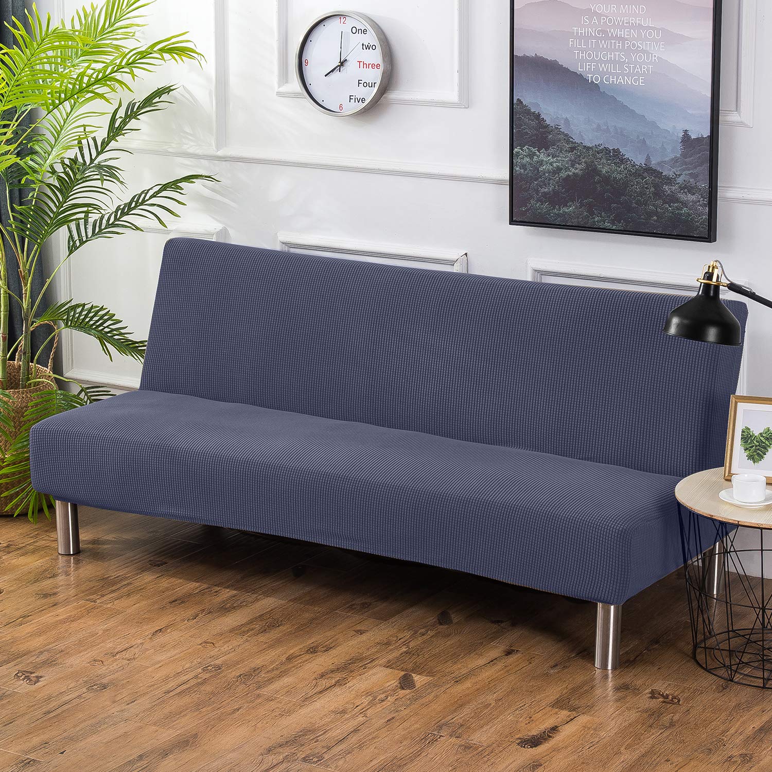 PETCUTE Sofa bed cover futon couch cover stretch armless sofa bed slipcovers Dark gray