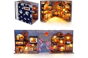 MOCUBA DIY Book Nook Kit, DIY Miniature Booknook Kit Decorative Bookend Bookshelf Decor 3D Wooden Puzzles with LED Light,Nook Tales Gifts for Teens and Adults (Sakura Densya)