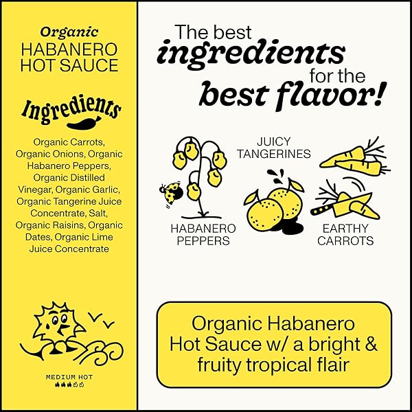 ORGANIC HABANERO HOT SAUCE BY YELLOWBIRD – ORGANIC HOT SAUCE WITH HABANERO PEPPERS, GARLIC, CARROTS, AND TANGERINE – PLANT-BASED, GLUTEN FREE, NON-GMO – HOMEGROWN IN AUSTIN – 9.8 OZ