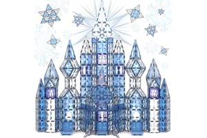 Aminy 100-Piece Magnetic Tiles Frozen Ice Castle Building Set Pretend Play Princess Toys for Toddlers Kids Creative Magnet Toys Learning Activities Sensory Toy Gifts for 3+ Year Old Boys Girls