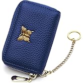 imeetu RFID Credit Card Holder for Women Genuine Leather Card Case Wallet with Zipper and Removable Keychain (Cobalt Blue)