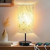 CINSARY Touch Control Bedside Lamp with 2 USB Ports, 3-Way Dimmable Table lamp for Bedroom, Nightstand Lamp with Round Flower Fabric Shade for Living Room Home Office (E26 LED Bulb Included)