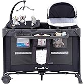 Pamo babe Portable Crib for Baby, 4 in 1 Baby Playpen, Baby Playard with Changing Table, Bassinet and Mattress Pad