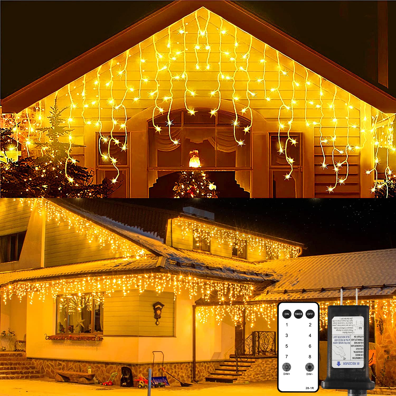 Photo 1 of Blingstar Icicle Lights Christmas Lights Outdoor 49.2 Ft 440 LED Extendable Dripping Lights 8 Modes Warm White Icecycle String Lights Cascade for Indoor Outside Xmas Holiday House Decor, Clear Wire
