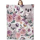 VODRM Koala Blanket,50x60in,Cute Floral Pastel Blossom Throw Blankets,Gifts for Kids Adult & Animal Lovers, Lightweight Soft Fleece,for Sofa Couch Bed Room Modern Decor