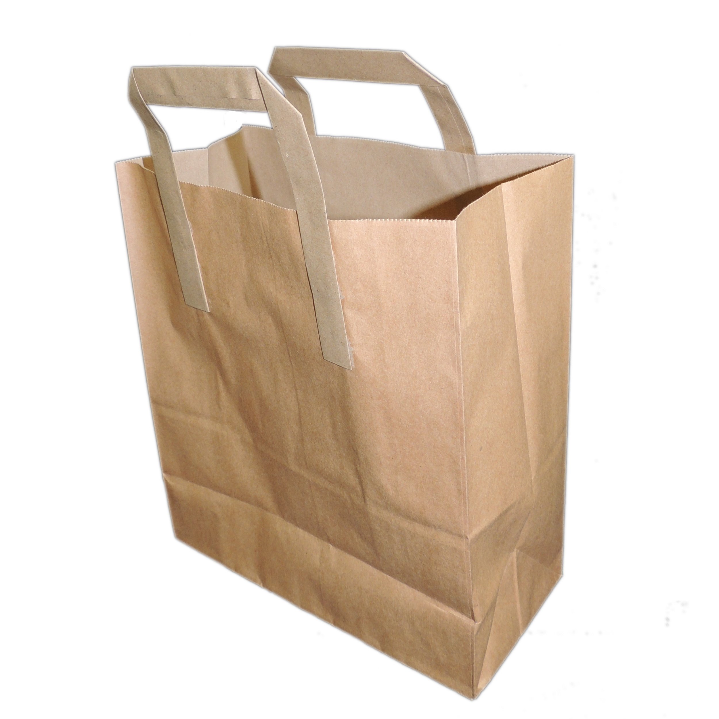EPOSGEAR Large 10" x 15.5" x 12" (WxW+GxH) (254mm x 394mm x 305mm) Brown Pure Kraft Paper SOS Takeaway Food Grocery Carrier Bags with Flat Handles (50)