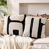 Oudain 2 Pcs Black and White Tufted Pillow Covers Boho Chunky Geometric Decorative Throw Pillow Case 18 x 18 Inches Abstract Pillowcases for Bed Couch(White, Black, Classic Style)