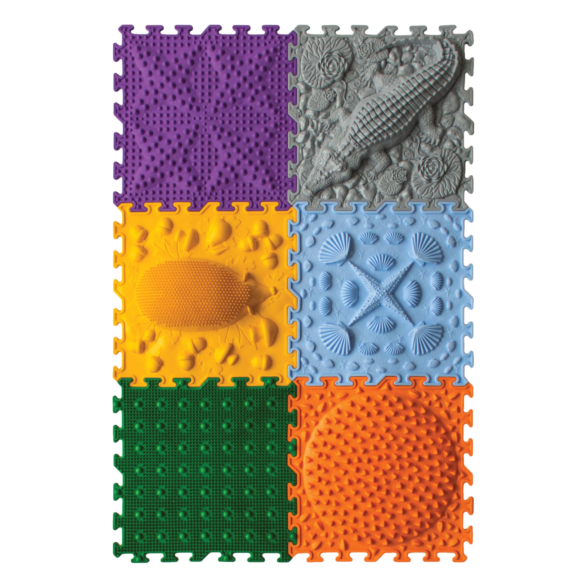 ORTO NATURE 6-Piece Sensory Massage Puzzle Play Mat – Interlocking Orthopedic Floor Tiles & Textured Sensory Mats for Kids & Adults (Young Explorer)