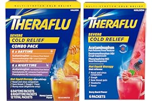 Theraflu Combo Daytime & Nighttime Severe Cold Relief Honey Lemon Flavor Powder & Daytime Severe Cold Relief Berry Burst Flavor Powder, 6 Daytime + 6 Nighttime, & 6 Berry Burst Flavored Powder Packets