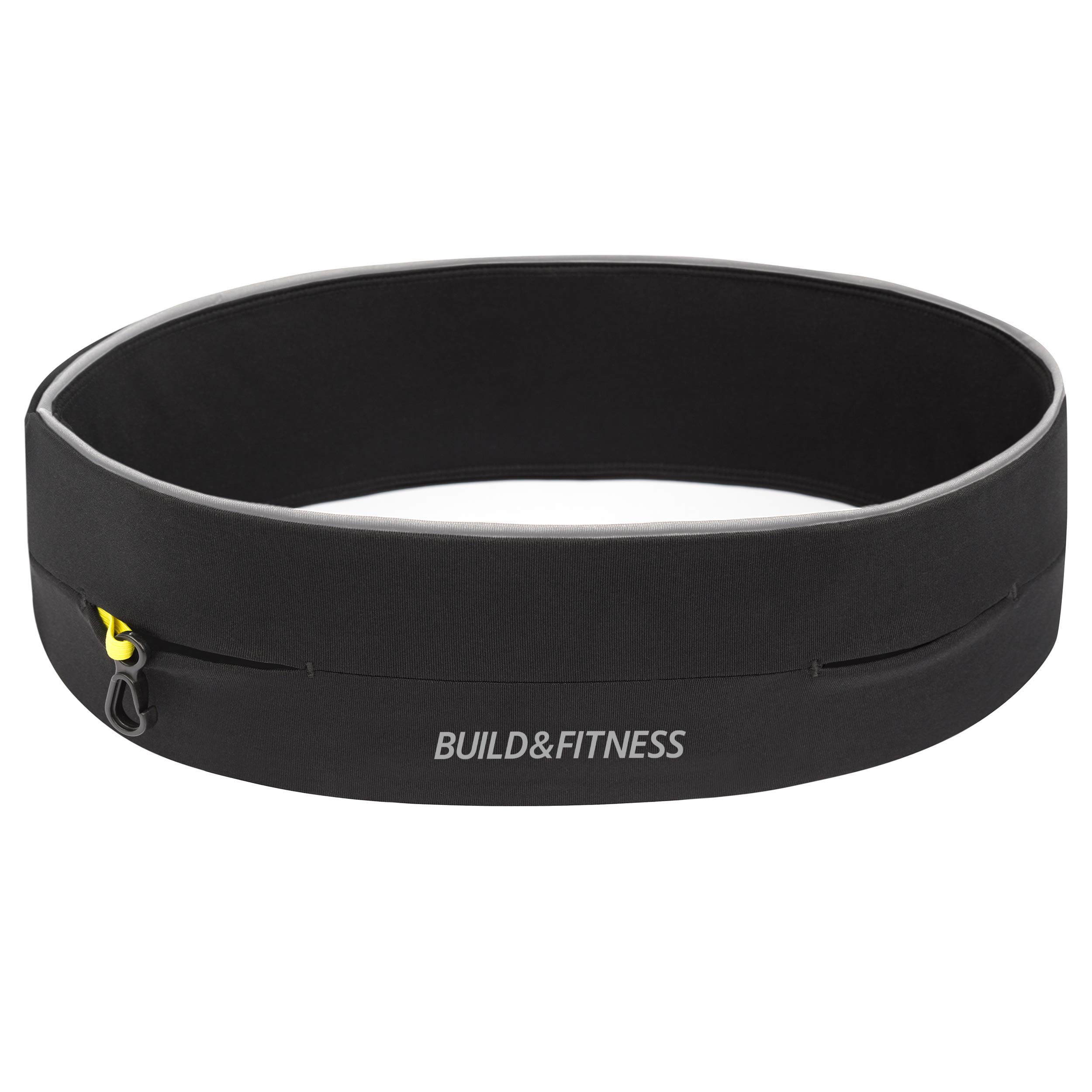 Build & Fitness Running Belt, Flip Waist Belt, Key Clip, Running Phone Holder, Running Pouch for Men and Women, Fits All iPhone's, Samsung's Black Reflective