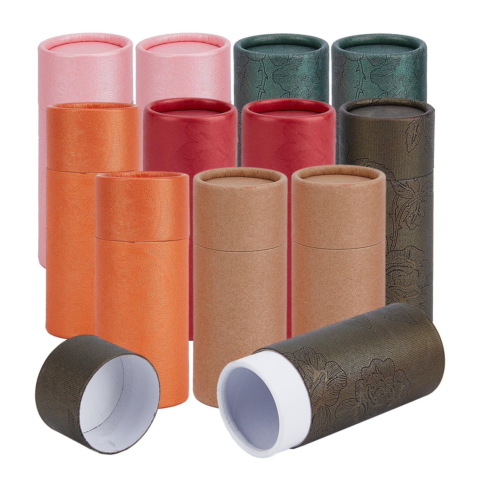 NICENEEDED 12 Pcs 30ML Kraft Paper Tubes with Lid, Cardboard Boxes Empty Kraft Paper Jar Round Containers, Essential Oil Bottle Packaging Box Round Kraft Paper Containers for Tea Coffee Crafts