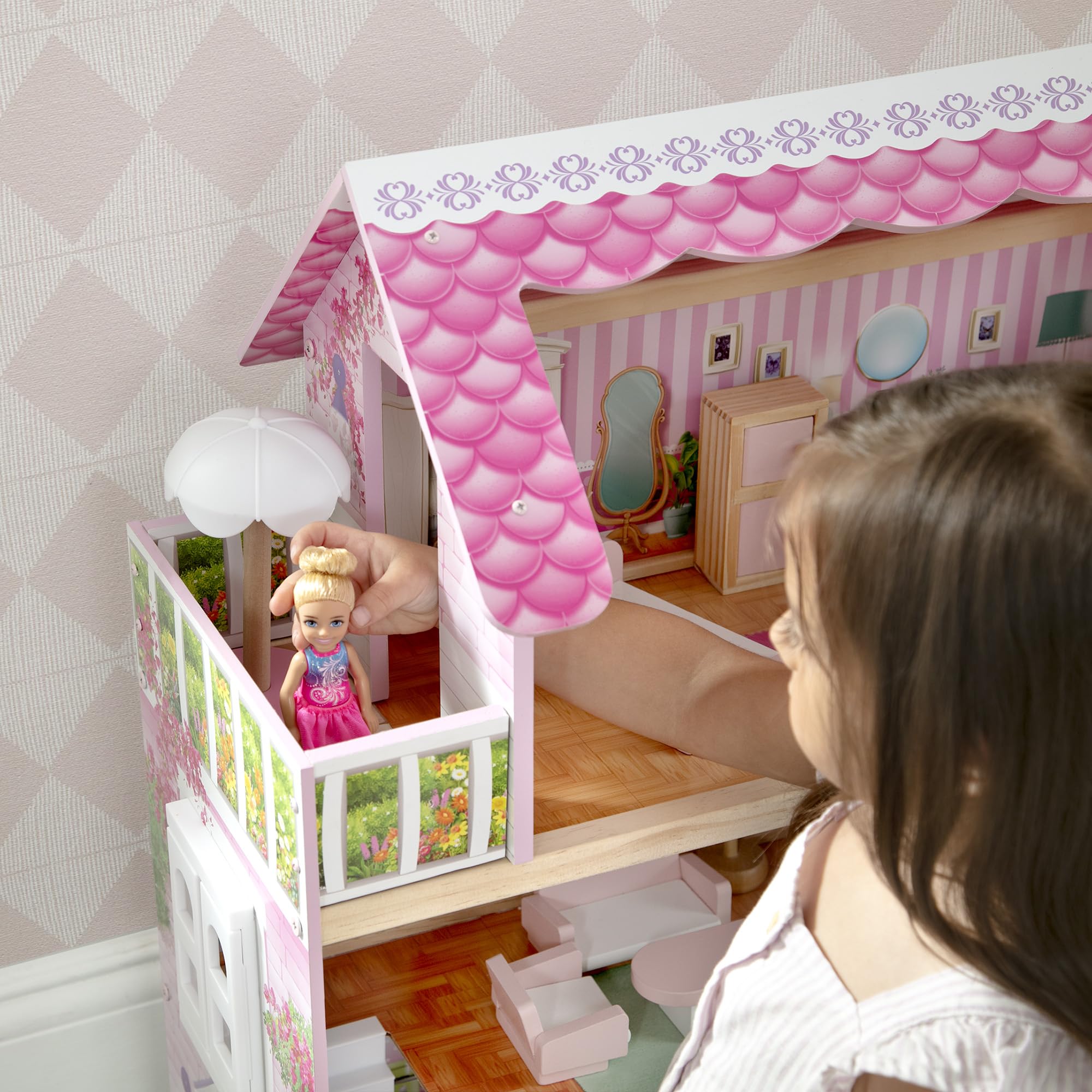 Delta Children Little Gem Dollhouse - 3-Story Dollhouse with 4 Rooms - Includes 16 Accessories - Fits 5-inch Dolls - Pretend Play Dream Gift for Ages 3+